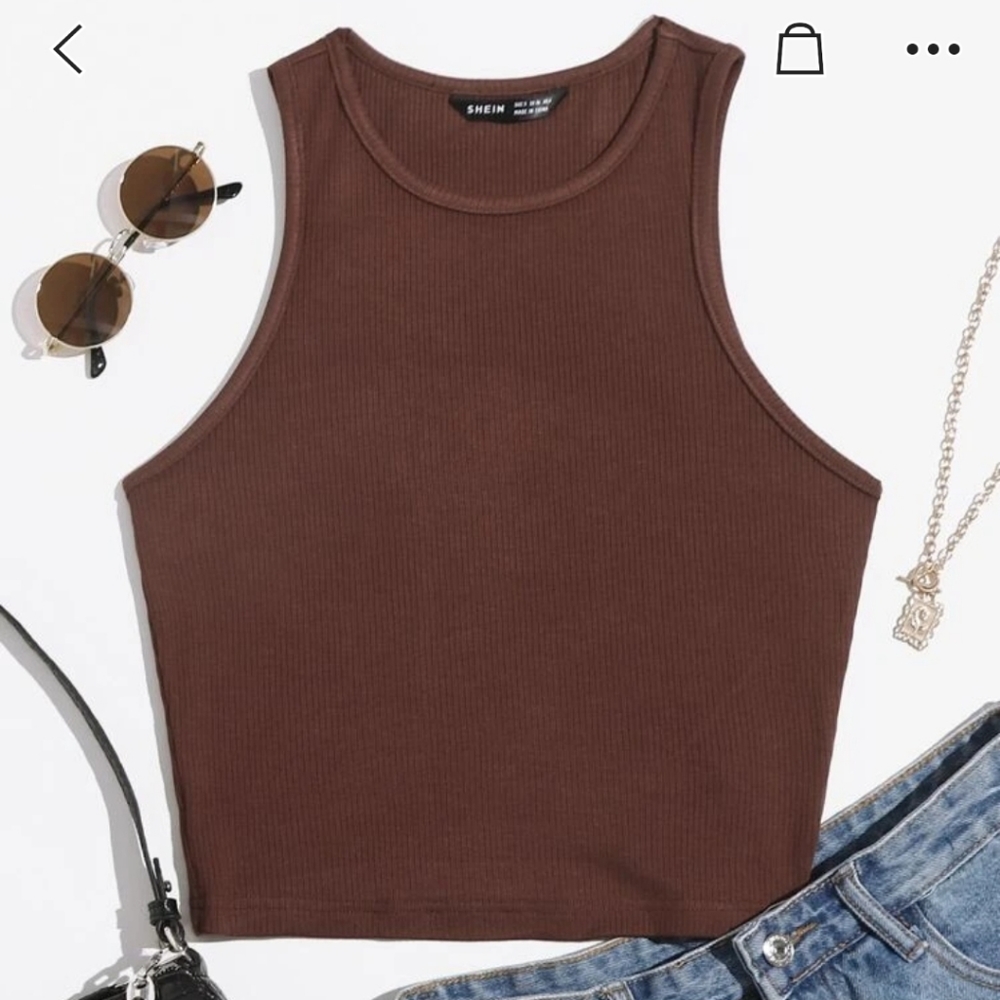 Coffe brown Solid crop tank top